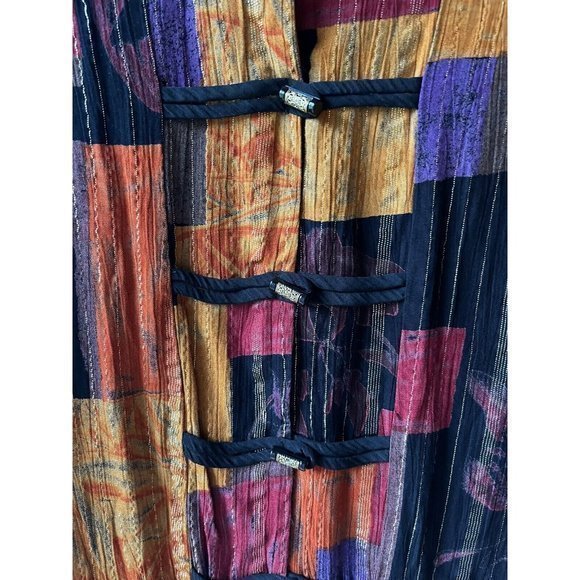 Vtg GANTOS 8 Asian Inspired Shirt Jacket Multicolor Colorblock Flocking Jacket - Picture 2 of 6